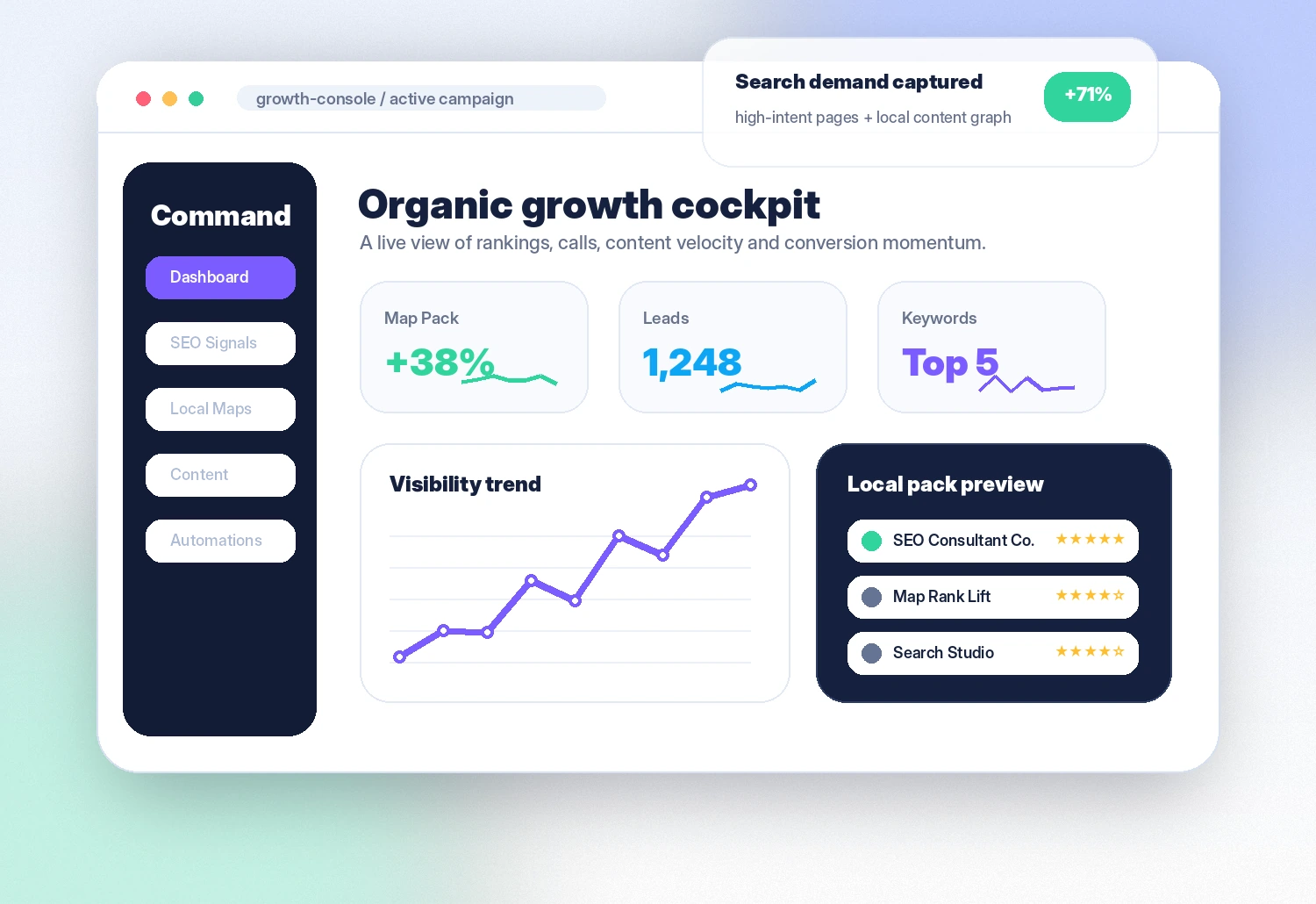 SEO growth console interface preview